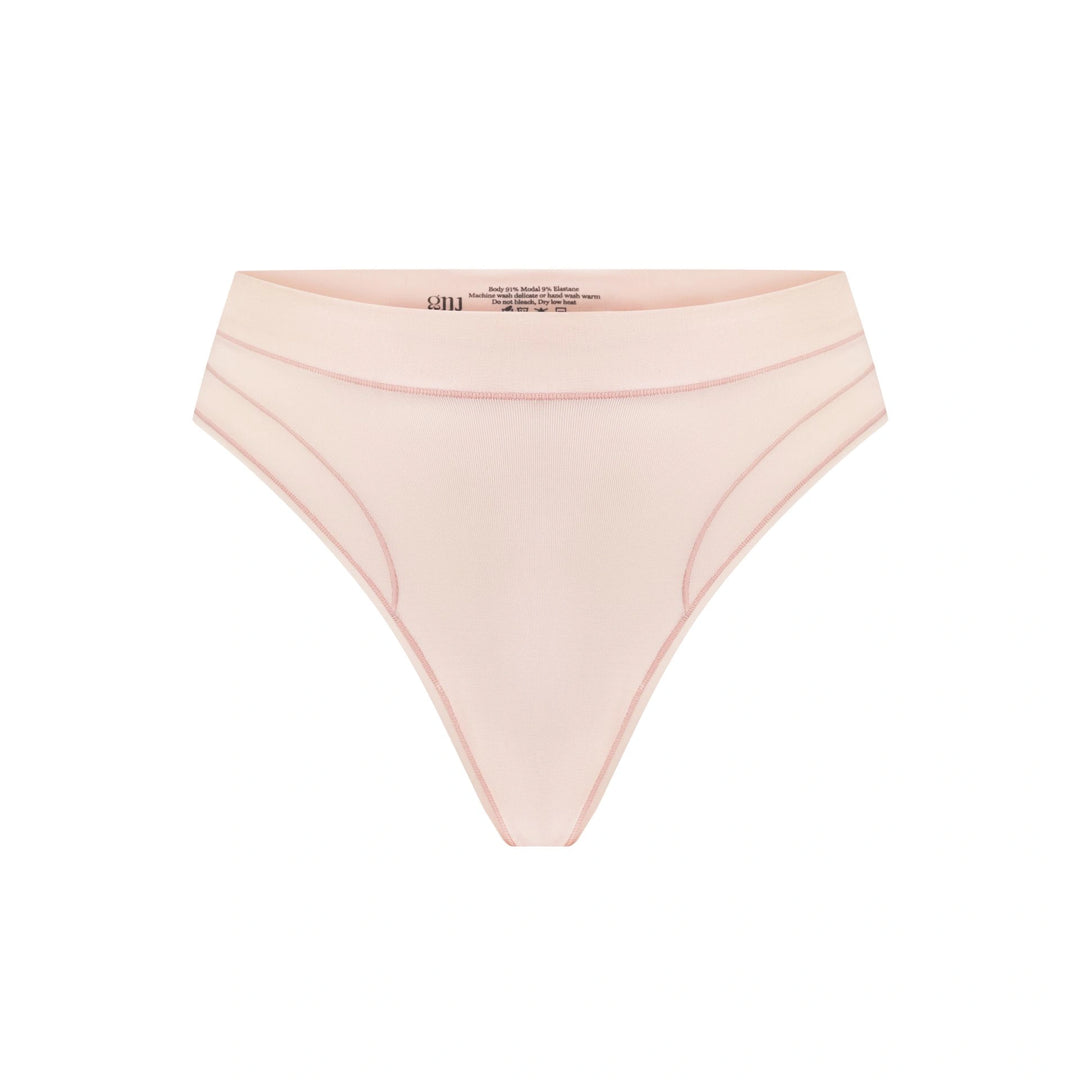 Black high-waist brief with pink stitching details
