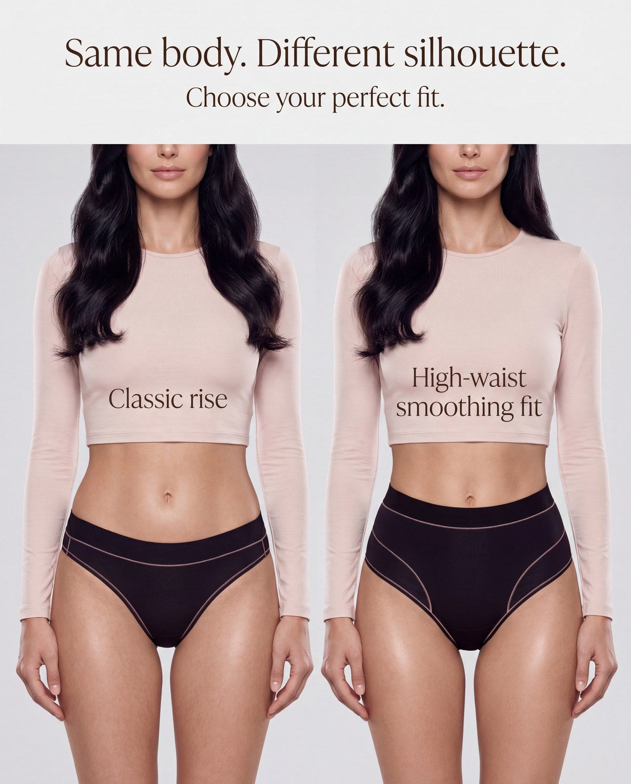 Classic rise vs high-waist — front